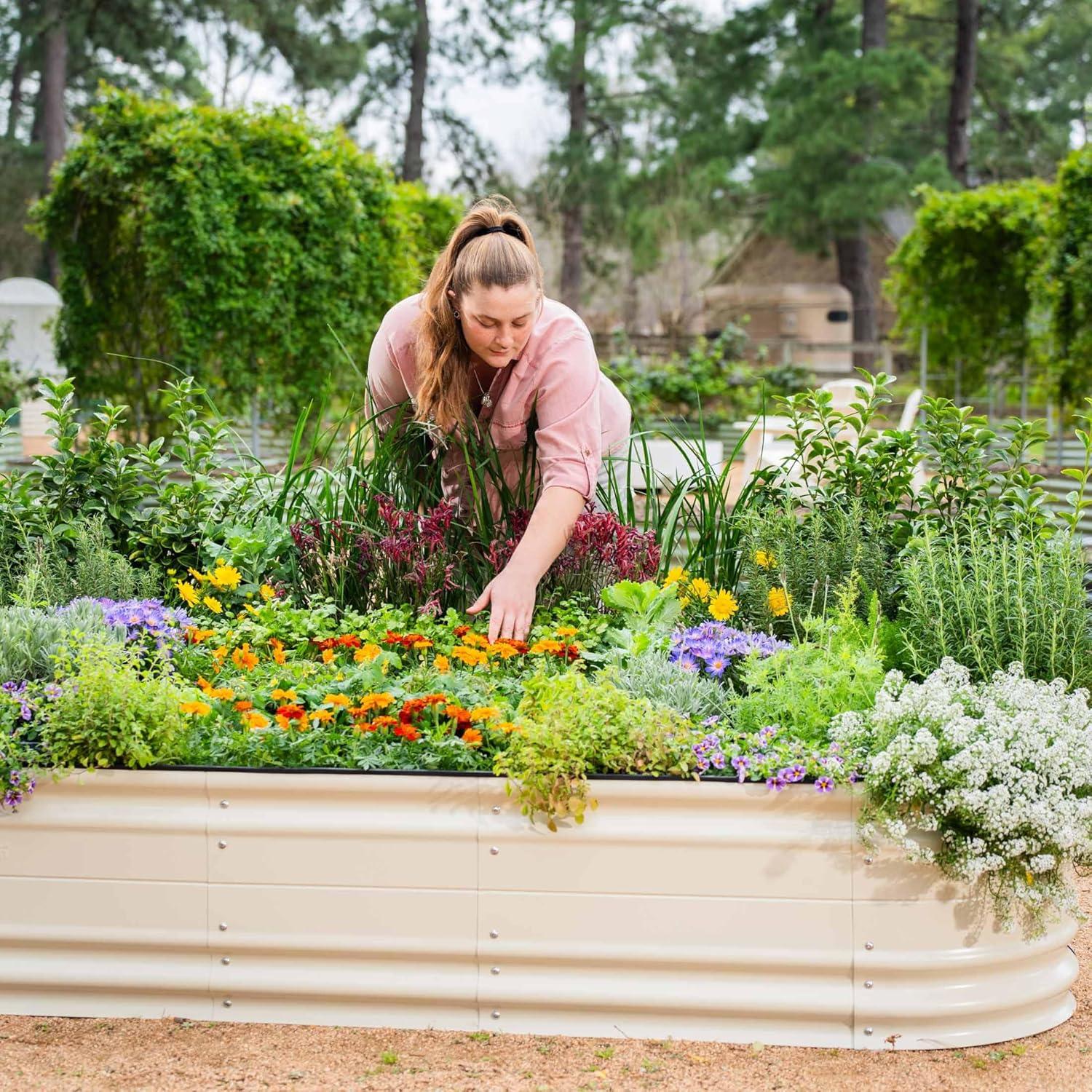 imageVego garden 17quot Tall 9 in 1 Novel Metal Raised Garden Bed Kits Modular Planter Beds with 2 in 1 Wrench ampamp Magnetic Plant Tags for Vegetables Flowers Terra CottaPearl White