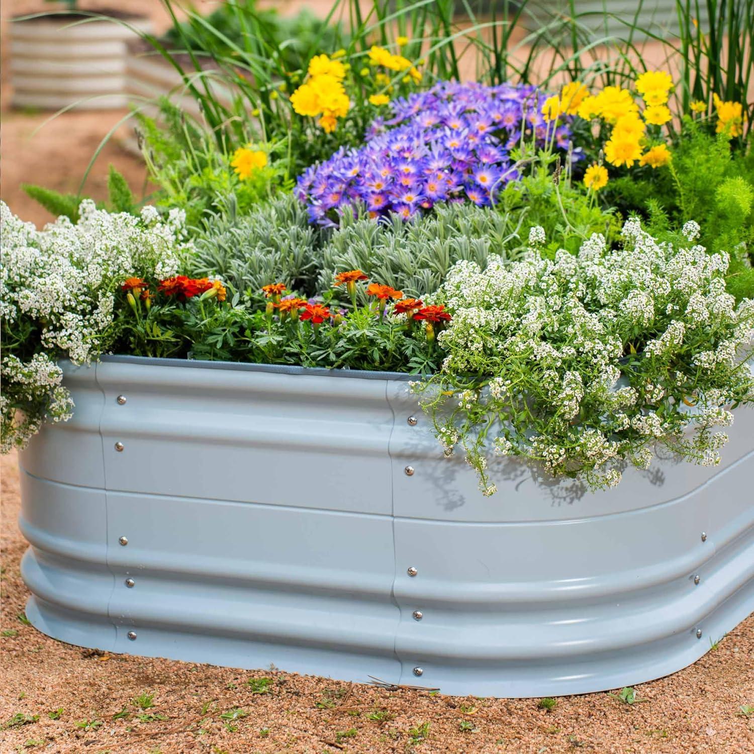 imageVego garden 17quot Tall 9 in 1 Novel Metal Raised Garden Bed Kits Modular Planter Beds with 2 in 1 Wrench ampamp Magnetic Plant Tags for Vegetables Flowers Terra CottaSky Blue
