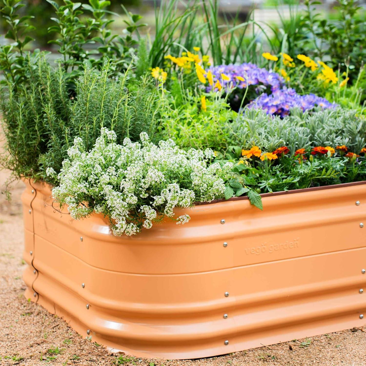 imageVego garden 17quot Tall 9 in 1 Novel Metal Raised Garden Bed Kits Modular Planter Beds with 2 in 1 Wrench ampamp Magnetic Plant Tags for Vegetables Flowers Terra CottaTerra Cotta