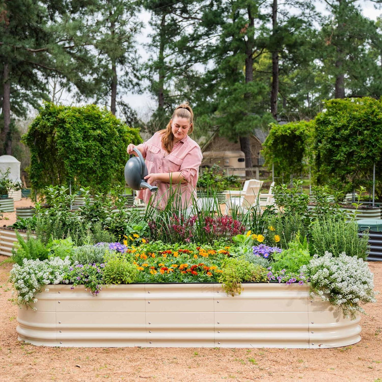 imageVego garden 17quot Tall 9 in 1 Novel Metal Raised Garden Bed Kits Modular Planter Beds with 2 in 1 Wrench ampamp Magnetic Plant Tags for Vegetables Flowers Terra CottaPearl White
