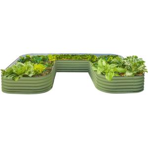 image17quot Tall UShape Raised Garden Bed Metal Raised Planter Bed for Vegetables Flowers Ground Planter Box Standard Size Modern GrayOlive Green