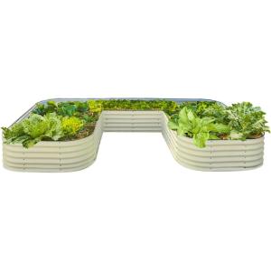 image17quot Tall UShape Raised Garden Bed Metal Raised Planter Bed for Vegetables Flowers Ground Planter Box Standard Size Modern GrayPearl White