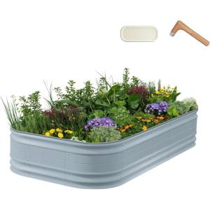imageVego garden 17quot Tall 10 in 1 Novel Modular Raised Garden Bed Kit Metal Planter Box for Vegetables Flowers Herbs Included 2 in 1 Wrench ampamp Magnetic Plant Tags Sky BlueSky Blue