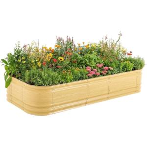 imageVego garden 17quot Tall 10 in 1 Novel Modular Raised Garden Bed Kit Metal Planter Box for Vegetables Flowers Herbs Included 2 in 1 Wrench ampamp Magnetic Plant Tags Sky BlueSunlit Oak