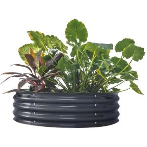 imageVego garden 17quot Tall 42quot Round Raised Garden Bed Metal Raised Bed Planter Box for Vegetables Flowers Patio Modern GrayModern Gray