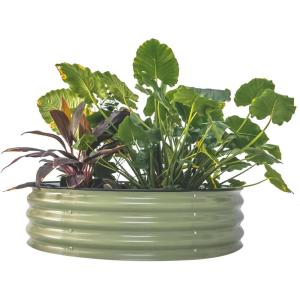 imageVego garden 17quot Tall 42quot Round Raised Garden Bed Metal Raised Bed Planter Box for Vegetables Flowers Patio Modern GrayOlive Green