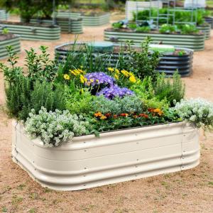 imageVego garden 17quot Tall 6 in 1 Novel Modular Raised Garden Bed Kit Metal Planter Box with 2 in 1 Wrench ampamp Magnetic Plant Tags for Vegetables Flowers Fruits Pearl WhitePearl White