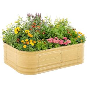 imageVego garden 17quot Tall 6 in 1 Novel Modular Raised Garden Bed Kit Metal Planter Box with 2 in 1 Wrench ampamp Magnetic Plant Tags for Vegetables Flowers Fruits Pearl WhiteSunlit Oak