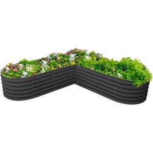 imageVego garden 17quot Tall LShape Raised Garden Bed Metal Raised Planter Bed for Vegetables Flowers Ground Planter Box Standard SizeModern Gray