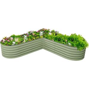 imageVego garden 17quot Tall LShape Raised Garden Bed Metal Raised Planter Bed for Vegetables Flowers Ground Planter Box Standard SizeOlive Green