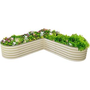 imageVego garden 17quot Tall LShape Raised Garden Bed Metal Raised Planter Bed for Vegetables Flowers Ground Planter Box Standard SizePearl White