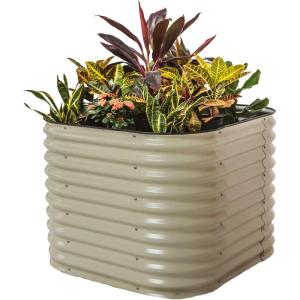imageVego garden 32quot Extra Tall Raised Garden Bed Kits10 in 1 Modular Raised Planter Box for Vegetables Flowers Fruits Oval Metal Raised GardenModern GrayPearl White
