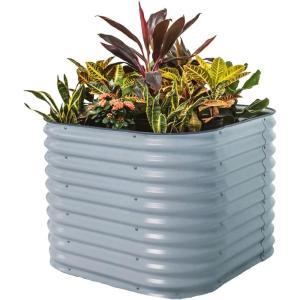 imageVego garden 32quot Extra Tall Raised Garden Bed Kits10 in 1 Modular Raised Planter Box for Vegetables Flowers Fruits Oval Metal Raised GardenModern GraySky Blue