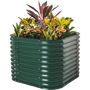 imageVego garden 32quot Extra Tall Raised Garden Bed Kits10 in 1 Modular Raised Planter Box for Vegetables Flowers Fruits Oval Metal Raised GardenModern GrayBritish Green