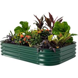 imageVego garden Aluzinc Raised Garden Bed Kits 17quot Tall 6 in 1 Modular Metal Raised Planter Bed for Vegetables Flowers Patio Ground Planter BoxModern GrayBritish Green