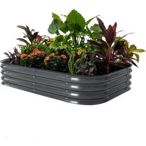 imageVego garden Aluzinc Raised Garden Bed Kits 17quot Tall 6 in 1 Modular Metal Raised Planter Bed for Vegetables Flowers Patio Ground Planter BoxModern GrayModern Gray