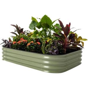 imageVego garden Aluzinc Raised Garden Bed Kits 17quot Tall 6 in 1 Modular Metal Raised Planter Bed for Vegetables Flowers Patio Ground Planter BoxModern GrayOlive Green