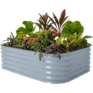 imageVego garden Aluzinc Raised Garden Bed Kits 17quot Tall 6 in 1 Modular Metal Raised Planter Bed for Vegetables Flowers Patio Ground Planter BoxModern GraySky Blue