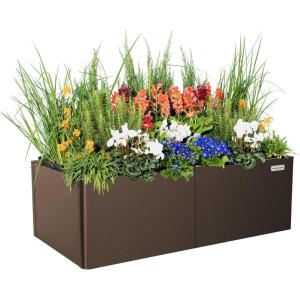imageVego garden Raised Garden Bed 17quot Tall 27quot x 53quot Heavy Long and Large Metal Planter Box for Trees Plants Flowers DoubleWalled Modern Steel Planters for Commercial Residential Patio Midnight BlueUmber Brown