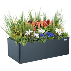 imageVego garden Raised Garden Bed 17quot Tall 27quot x 53quot Heavy Long and Large Metal Planter Box for Trees Plants Flowers DoubleWalled Modern Steel Planters for Commercial Residential Patio Midnight BlueMidnight Blue