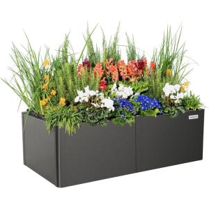imageVego garden Raised Garden Bed 17quot Tall 27quot x 53quot Heavy Long and Large Metal Planter Box for Trees Plants Flowers DoubleWalled Modern Steel Planters for Commercial Residential Patio Midnight BlueUrban Charcoal