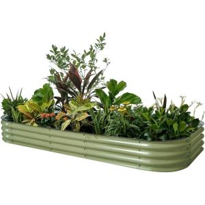 imageVego garden Raised Garden Bed Kit 17quot Tall 10 in 1 Modular Raised Garden Beds Kit Metal Planter Box for Vegetables Flowers Herbs Modern GrayOlive Green