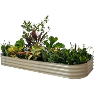 imageVego garden Raised Garden Bed Kit 17quot Tall 10 in 1 Modular Raised Garden Beds Kit Metal Planter Box for Vegetables Flowers Herbs Modern GrayPearl White