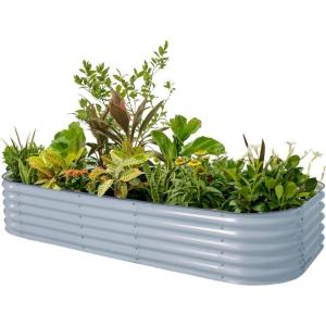 imageVego garden Raised Garden Bed Kit 17quot Tall 10 in 1 Modular Raised Garden Beds Kit Metal Planter Box for Vegetables Flowers Herbs Modern GraySky Blue