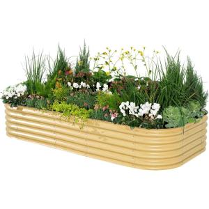 imageVego garden Raised Garden Bed Kit 17quot Tall 10 in 1 Modular Raised Garden Beds Kit Metal Planter Box for Vegetables Flowers Herbs Modern GraySunlit Oak