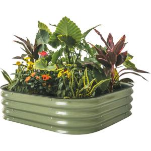 imageVego garden Raised Garden Bed Kit 17quot Tall 4 in 1 Modular Metal Raised Garden Beds Kit Metal Planter Box for Vegetables Flowers Herbs Modern GrayOlive Green
