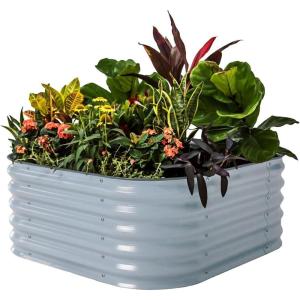 imageVego garden Raised Garden Bed Kit 17quot Tall 4 in 1 Modular Metal Raised Garden Beds Kit Metal Planter Box for Vegetables Flowers Herbs Modern GraySky Blue