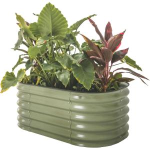 imageVego garden 17quot Tall Kids First Garden Bed 42quot x 24quot Raised Planter Box Outdoor Metal Galvanized Gardening Bed for Vegetables Herb ampamp Flower Modern GrayOlive Green