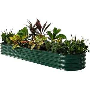 imageVego garden Raised Garden Bed Kits 17quot Tall 9 in 1 8ft X 2ft Metal Raised Planter Bed for Vegetables Flowers Ground Planter BoxModern GrayBritish Green
