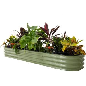 imageVego garden Raised Garden Bed Kits 17quot Tall 9 in 1 8ft X 2ft Metal Raised Planter Bed for Vegetables Flowers Ground Planter BoxModern GrayOlive Green