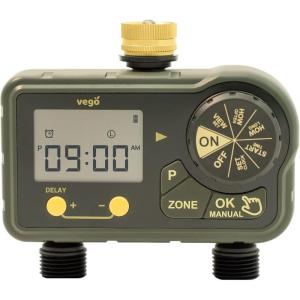 imageVego 2 Zone Sprinkler Timer with Brass Inlet Watering Timer for Garden Hose with Dual Channel Programmable Rain DelayManual WateringAutomatic Irrigation  Water Hose Timer for Yard Lawn2Zone