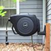 imageGarden Hose Reel Retractable 12quot x 130ft Wall Mounted Hose Reel Automatic Rewind Any Length Lock with 9 Patterns Sprayer Nozzle Quick Connector and Adjustable shot NozzleSeaweed GreenTidepool Blue