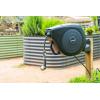 imageVego Garden Hose Reel Retractable HiFlow x 100ft Wall Mounted Hose Reel Automatic Rewind Any Length Lock with 9 Patterns Sprayer Nozzle Quick Connector and Adjustable shot NozzleTidepool BlueTidepool Blue