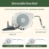 imageVego Garden Hose Reel Retractable HiFlow x 100ft Wall Mounted Hose Reel Automatic Rewind Any Length Lock with 9 Patterns Sprayer Nozzle Quick Connector and Adjustable shot NozzleTidepool BlueSeaweed Green