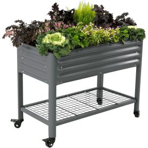 imageElevated Raised Garden BedV Series 2 x 6 Garden Beds with Legs ampamp Storage Rack for Patio Porch 1000 Lbs Weight Capacity Outdoor Planter Boxes for Gardening Herbs Vegetables Flowers Pearl WhiteModern Gray