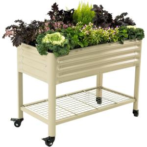 imageElevated Raised Garden BedV Series 2 x 6 Garden Beds with Legs ampamp Storage Rack for Patio Porch 1000 Lbs Weight Capacity Outdoor Planter Boxes for Gardening Herbs Vegetables Flowers Pearl WhitePearl White