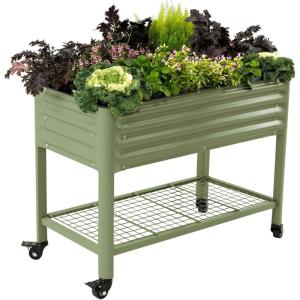 imageElevated Raised Garden BedV Series 2 x 6 Garden Beds with Legs ampamp Storage Rack for Patio Porch 1000 Lbs Weight Capacity Outdoor Planter Boxes for Gardening Herbs Vegetables Flowers Pearl WhiteOlive Green