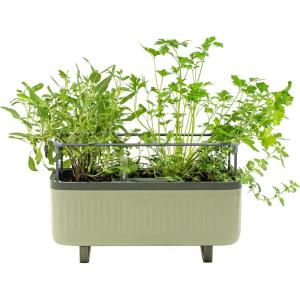 imageVego Garden Herb Indoor Plant Box Self Watering Planters Pots for Indoor Plants with Trellis for Kitchen Window Sill or Countertop Plants Cage  Fog GraySage Green
