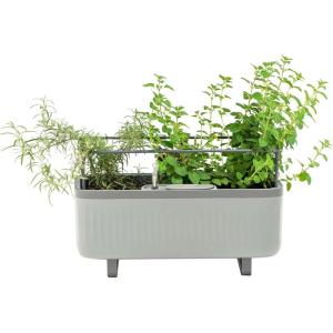 imageVego Garden Herb Indoor Plant Box Self Watering Planters Pots for Indoor Plants with Trellis for Kitchen Window Sill or Countertop Plants Cage  Fog GrayFog Gray