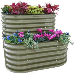 imageVego garden Cascading Raised Garden Planter Box Outdoor Metal Galvanized Gardening Bed for Vegetables Herb ampamp Flower British GreenOlive Green