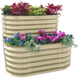 imageVego garden Cascading Raised Garden Planter Box Outdoor Metal Galvanized Gardening Bed for Vegetables Herb ampamp Flower British GreenPearl White