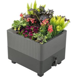 imageVego garden EZCube Self Watering Planter Box Outdoor Raised Garden Bed with Water Gauge for Balcony Rooftop Patio Backyard 21quot x 24quot Fog GrayFog Gray