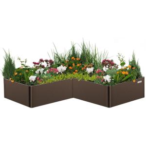 imageVego garden Raised Garden Bed 17quot Tall 83quot x 83quot LShaped Modern Raised Garden Beds Kit Metal Planter Box for Vegetables Flowers ampamp Fruits Umber BrownUmber Brown