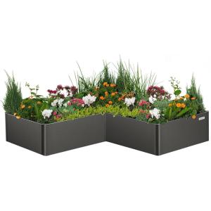 imageVego garden Raised Garden Bed 17quot Tall 83quot x 83quot LShaped Modern Raised Garden Beds Kit Metal Planter Box for Vegetables Flowers ampamp Fruits Umber BrownUrban Charcoal