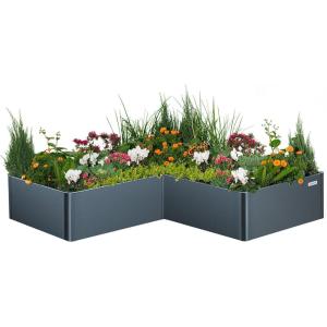 imageVego garden Raised Garden Bed 17quot Tall 83quot x 83quot LShaped Modern Raised Garden Beds Kit Metal Planter Box for Vegetables Flowers ampamp Fruits Umber BrownMidnight Blue