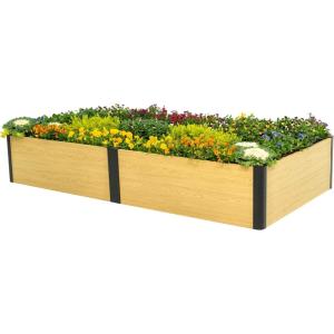 imageWoodgrain Series Raised Garden Bed 2 x 8 Outdoor WoodenLook Metal Planter Box for Gardening Vegetables Flowers Herbs4 x 8